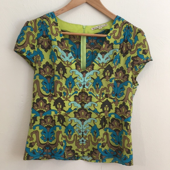 Nanette Lepore Tops - Nanette Lepore silk top beaded green blue size 10